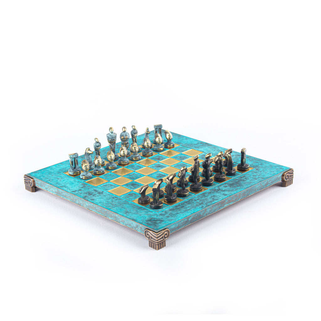 CYCLADIC ART Solid Brass Chess Set 28x28cm with chessmen Manopoulos Manopoulos