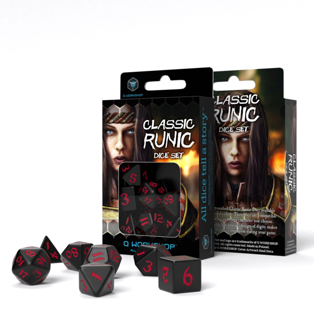 Classic Runic Dice Set black and red Q-Workshop