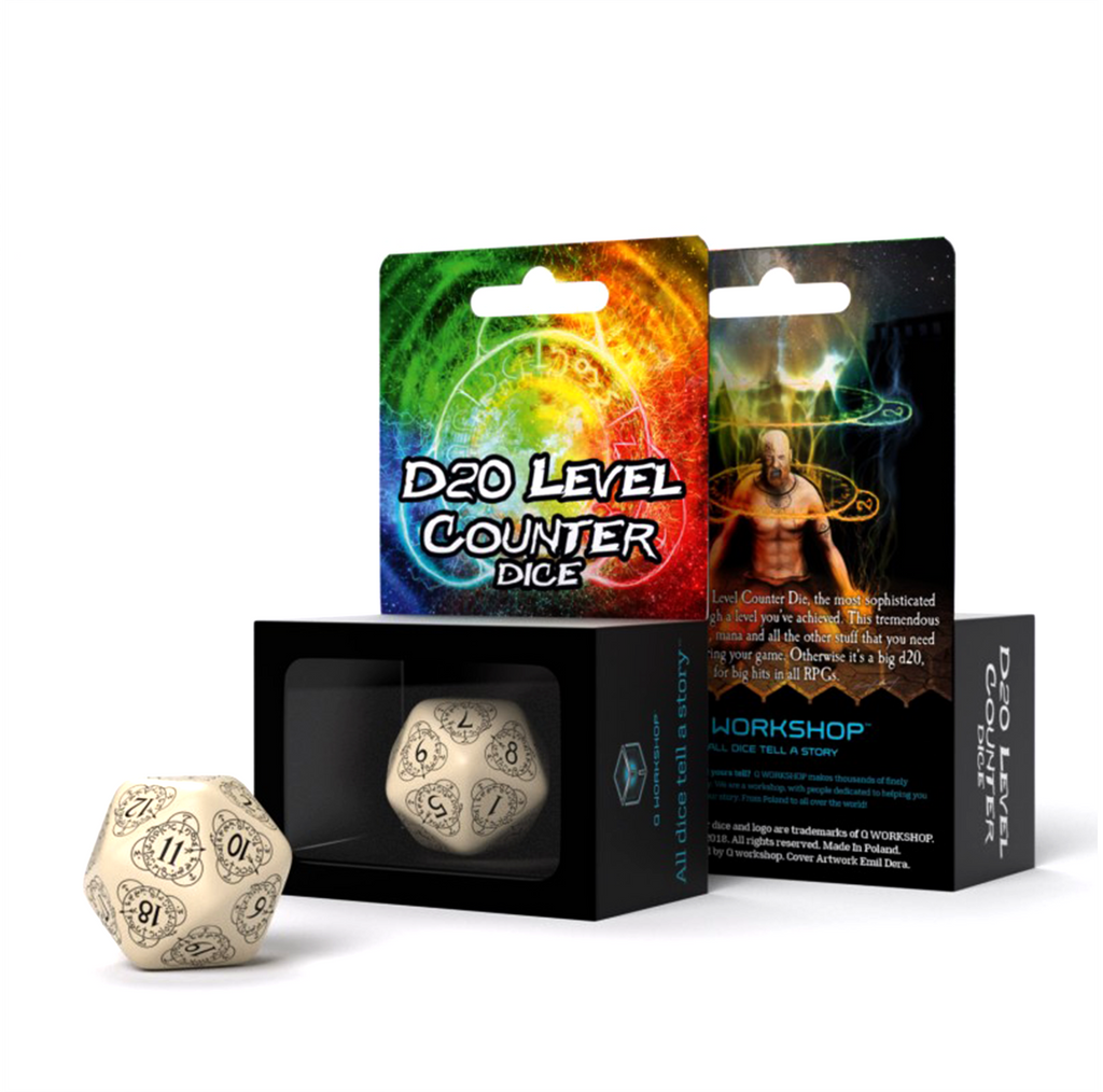 D20 Level Counter Dice beige black Q-Workshop