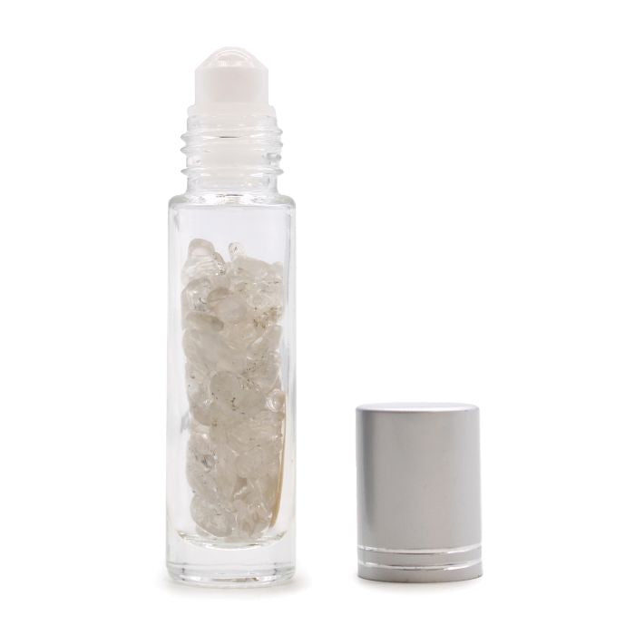 Gemstone Essential Oil Roller Bottle - Rock Quartz - Silver Cap Ancient Wisdom