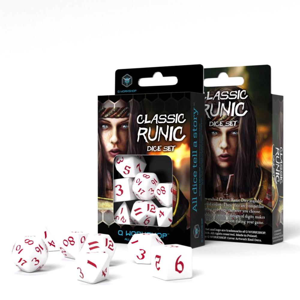 Classic Runic Dice Set white and red Q-Workshop