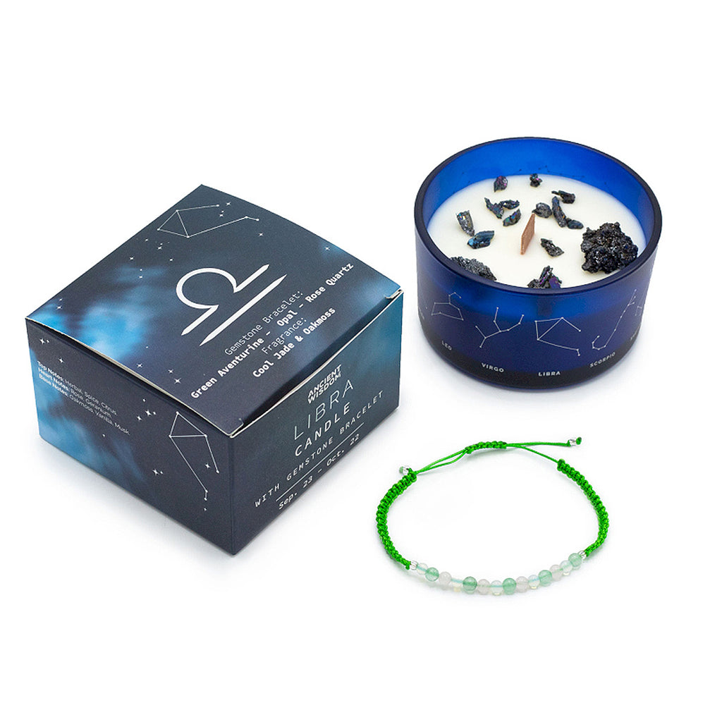 Zodiac Crystal Candle with Gemstone Bracelet - Libra Ancient Wisdom Ancient Wisdom