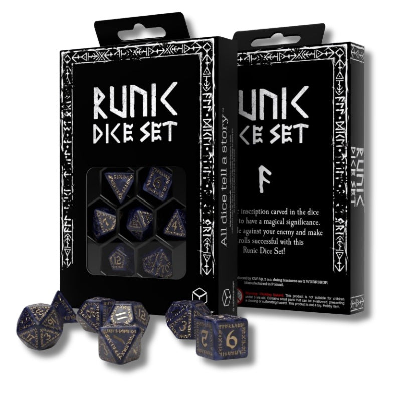 Runic Mixed-blue & Gold Dice Set Q-WORKSHOP Q-Workshop