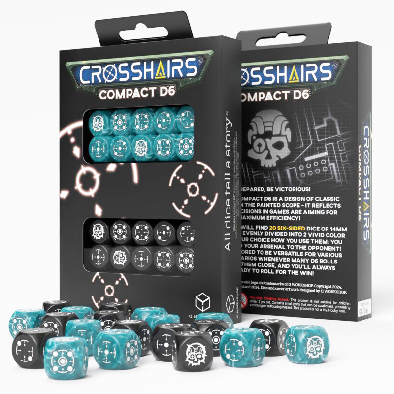 Crosshairs Compact D6 Stormy & Black Dice Set Q-Workshop
