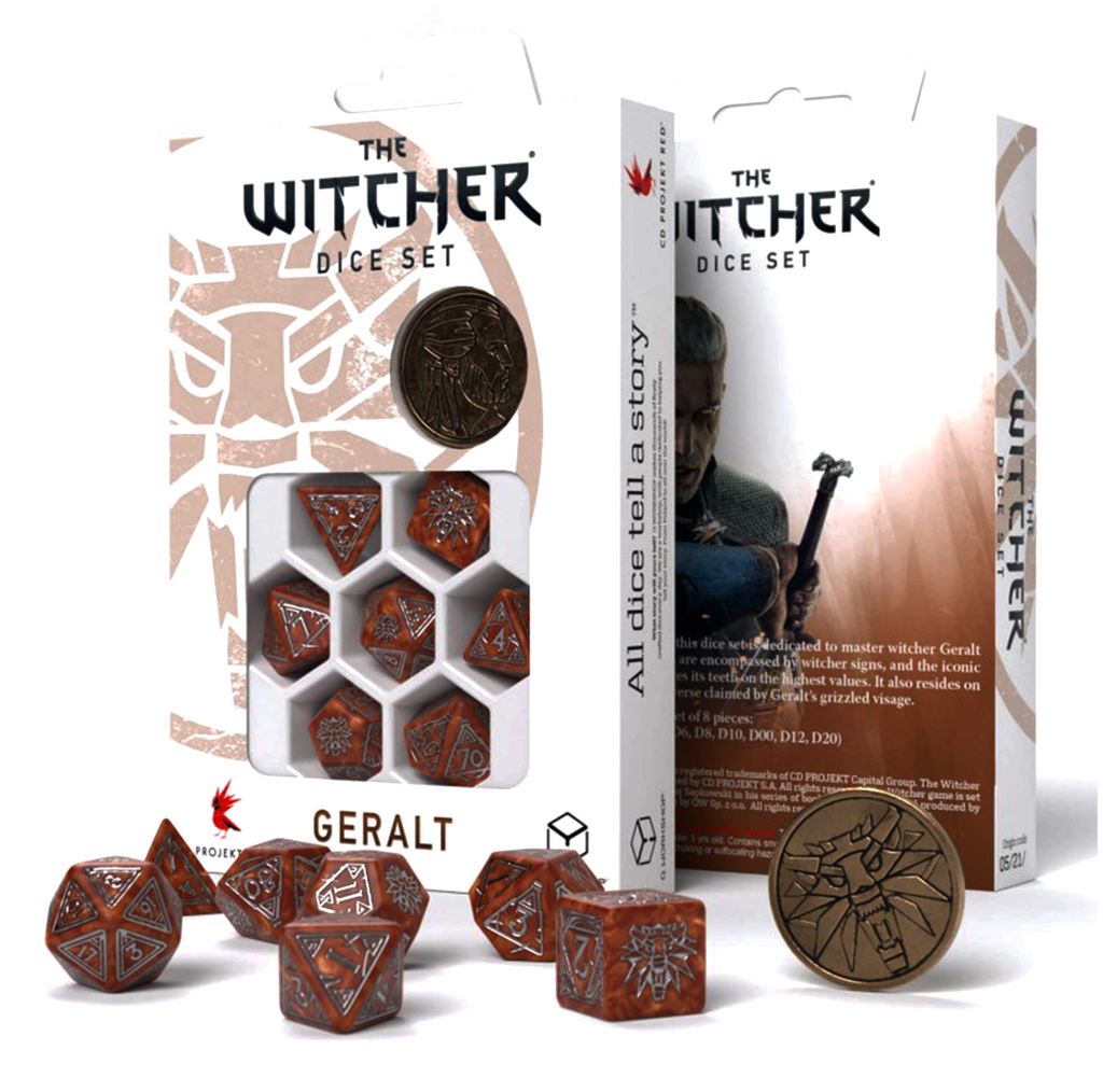 The Witcher Geralt Dice Set caramel and silver Q-Workshop