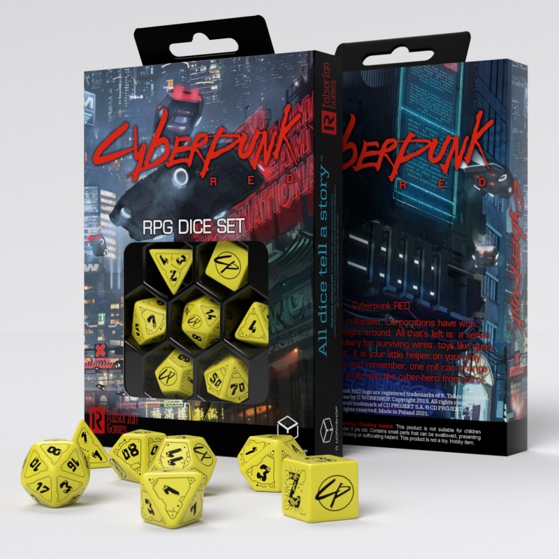 Cyberpunk RED RPG Dice Set danger zone yellow and black Q-Workshop