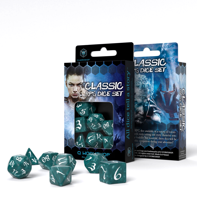 Classic RPG Dice Set stormy and white Q-Workshop