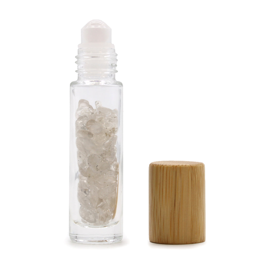 Gemstone Essential Oil Roller Bottle - Rock Quartz - Wooden Cap Ancient Wisdom Ancient Wisdom