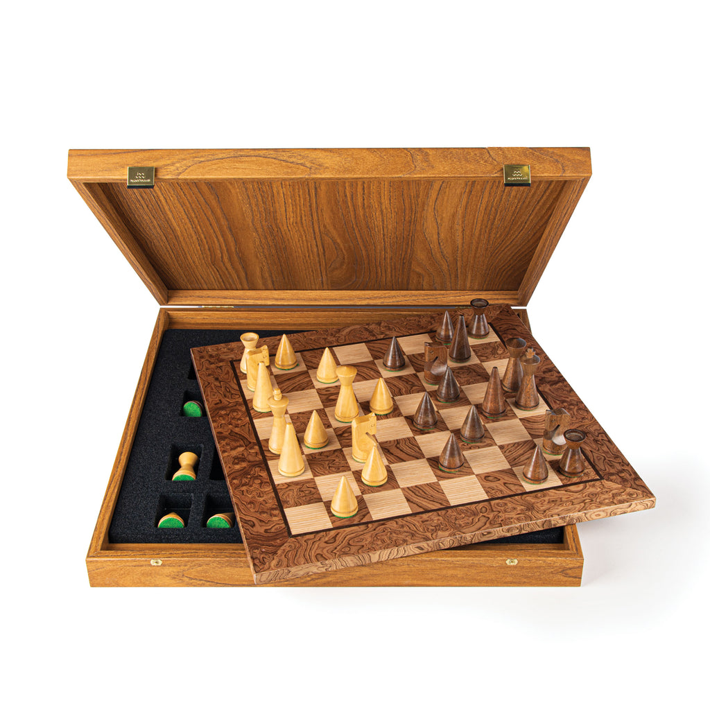 Walnut Burl Chess set 40x40cm with Modern Style Chessmen Manopoulos Manopoulos