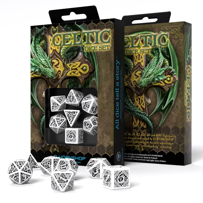 Celtic 3D Revised Dice Set white and black Q-Workshop