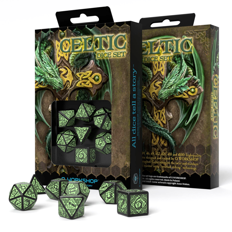 Celtic 3D Revised Dice Set black and green Q-Workshop