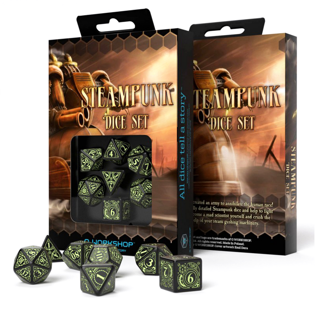 Steampunk Dice Set black and fluorescent Q-Workshop
