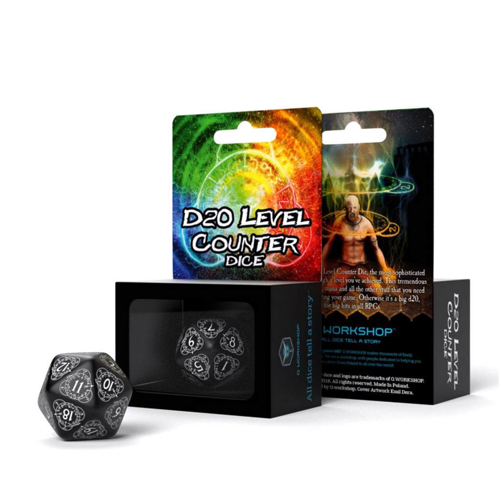 D20 Level Counter Dice black and white Q-Workshop