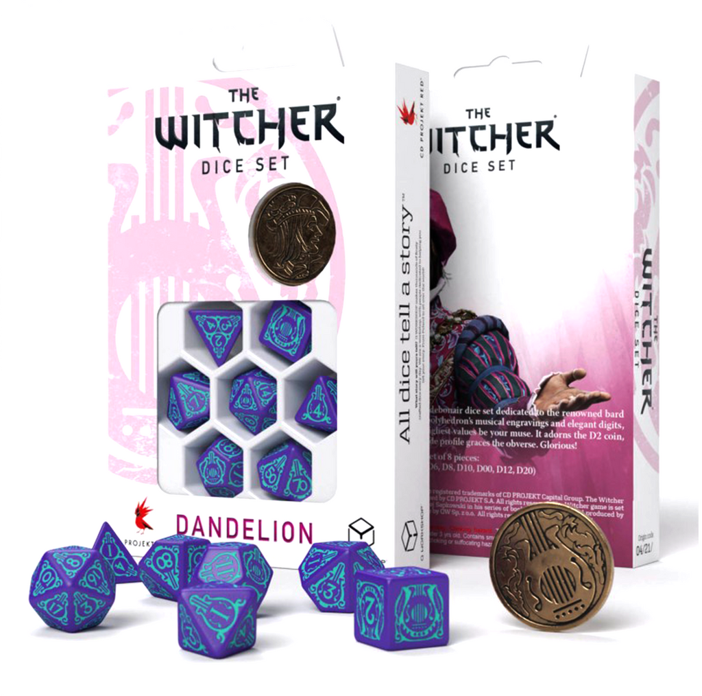 The Witcher Dandelion Dice Set purple and turquoise Q-Workshop