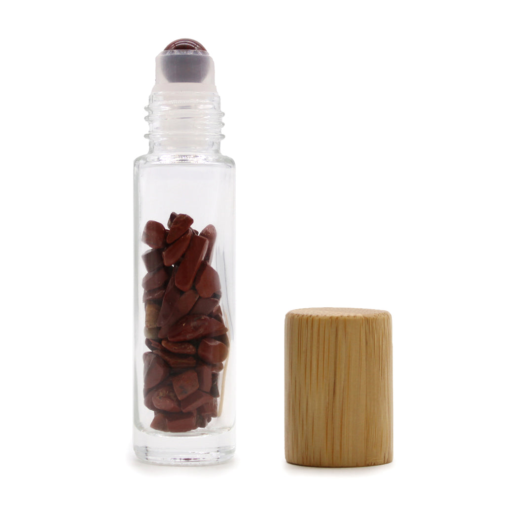 Gemstone Essential Oil Roller Bottle - Red Jasper - Wooden Cap Ancient Wisdom Ancient Wisdom