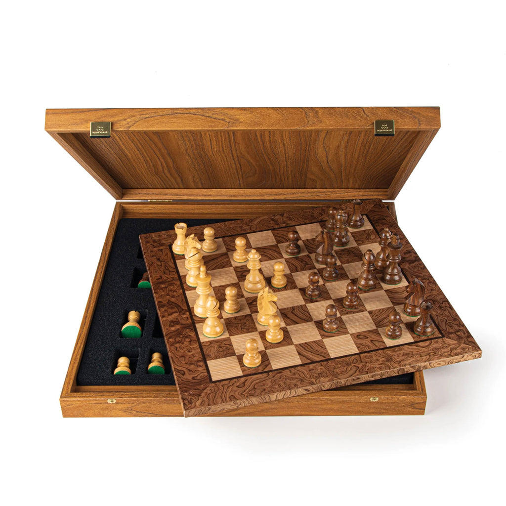 Walnut Burl Chess set 40x40cm with Staunton Chessmen Manopoulos Manopoulos
