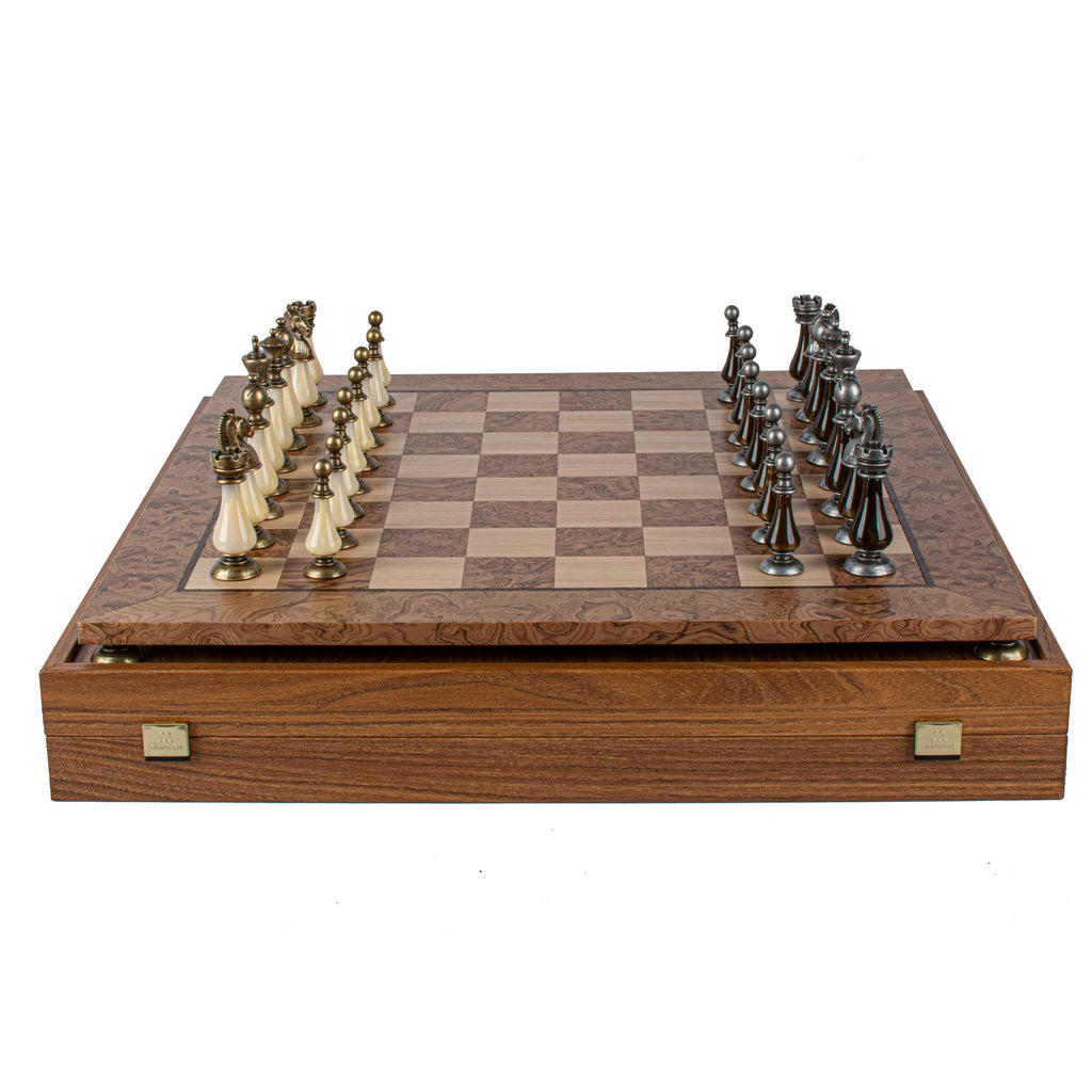 Pearl/Metal style Chess set 50x50cm Walnut Burl/Oak Manopoulos Manopoulos