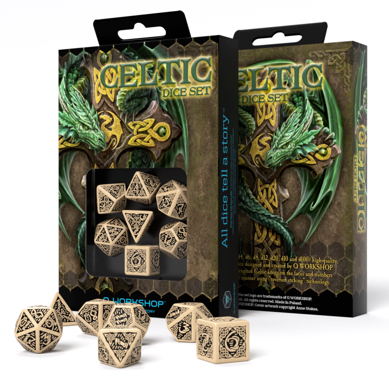 Celtic 3D Revised Dice Set beige and black Q-Workshop