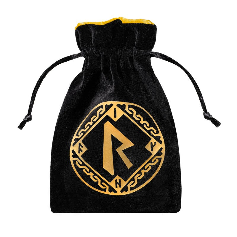 Runic Velour Dice Bag Black and golden Q-Workshop