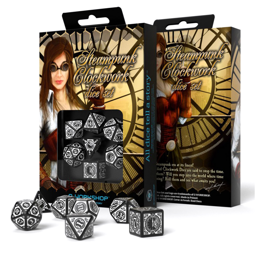 Steampunk Clockwork Dice Set black and white Q-Workshop