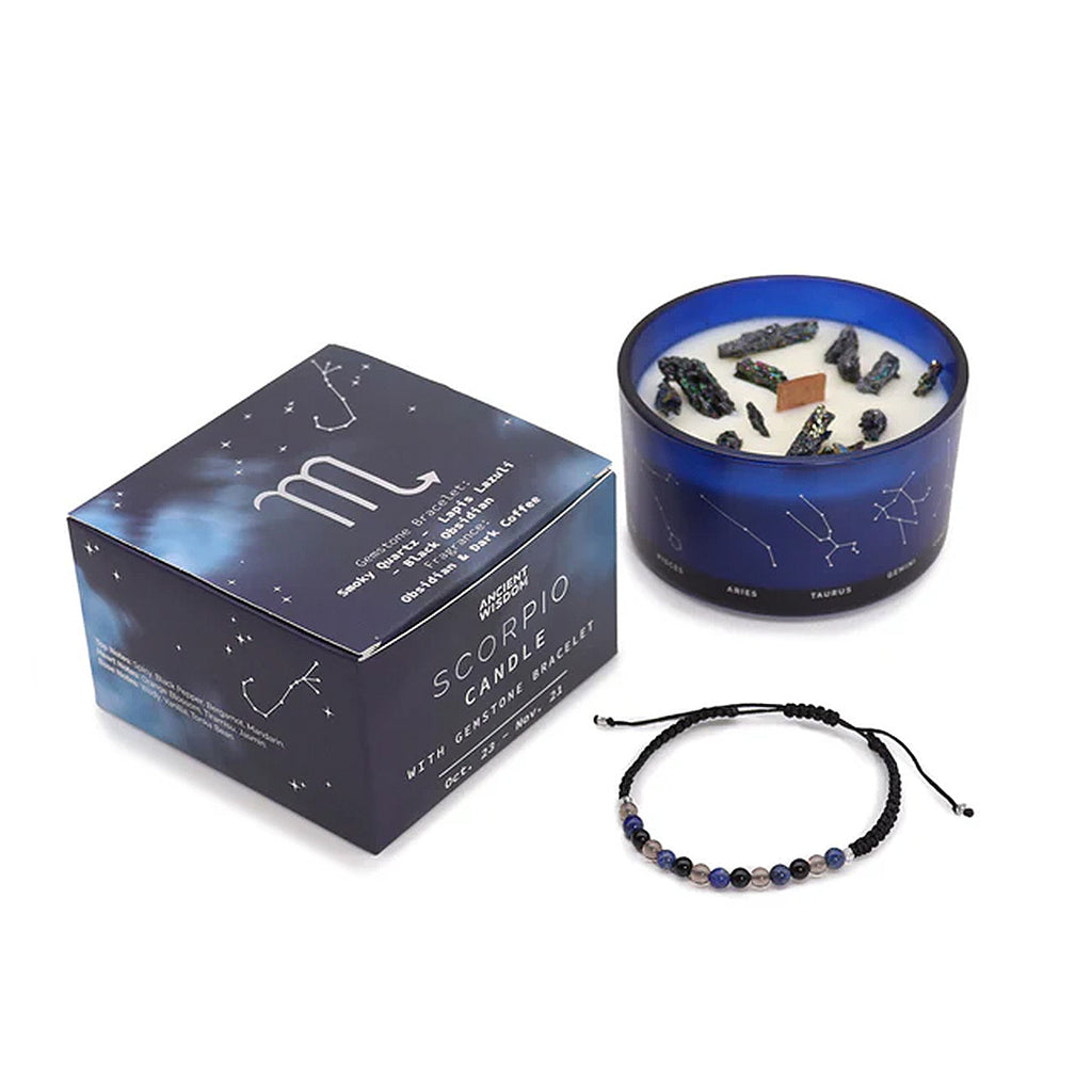 Zodiac Crystal Candle with Gemstone Bracelet - Scorpio Ancient Wisdom Ancient Wisdom