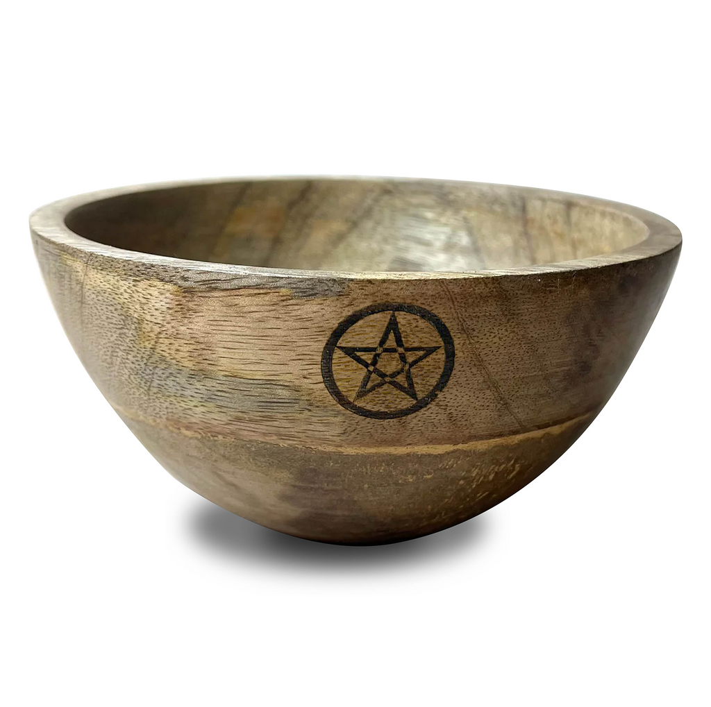 Wooden Smudge and Ritual Offerings Bowl - Pentagram Ancient Wisdom (14x7) Ancient Wisdom