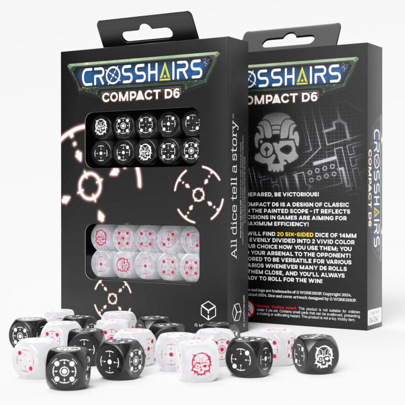 Crosshairs Compact D6 Black & Pearl Dice Set Q-Workshop