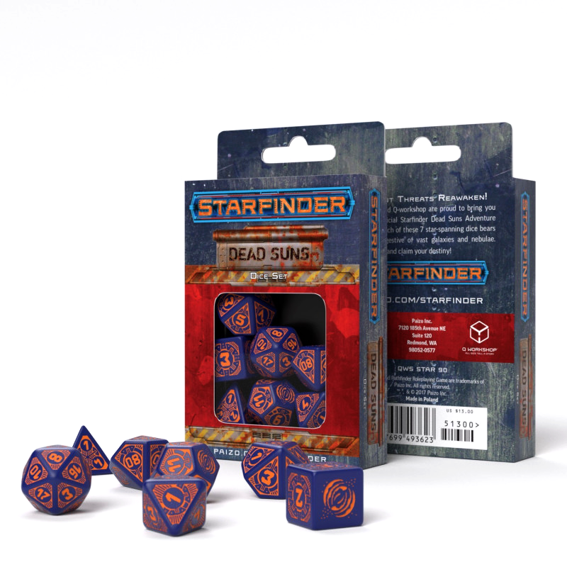 Starfinder Dead Suns Dice Set navy blue and orange Q-Workshop