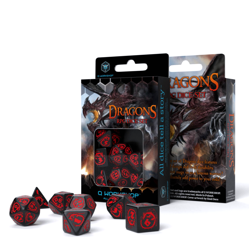 Dragons RPG Dice Set black and red Q-Workshop