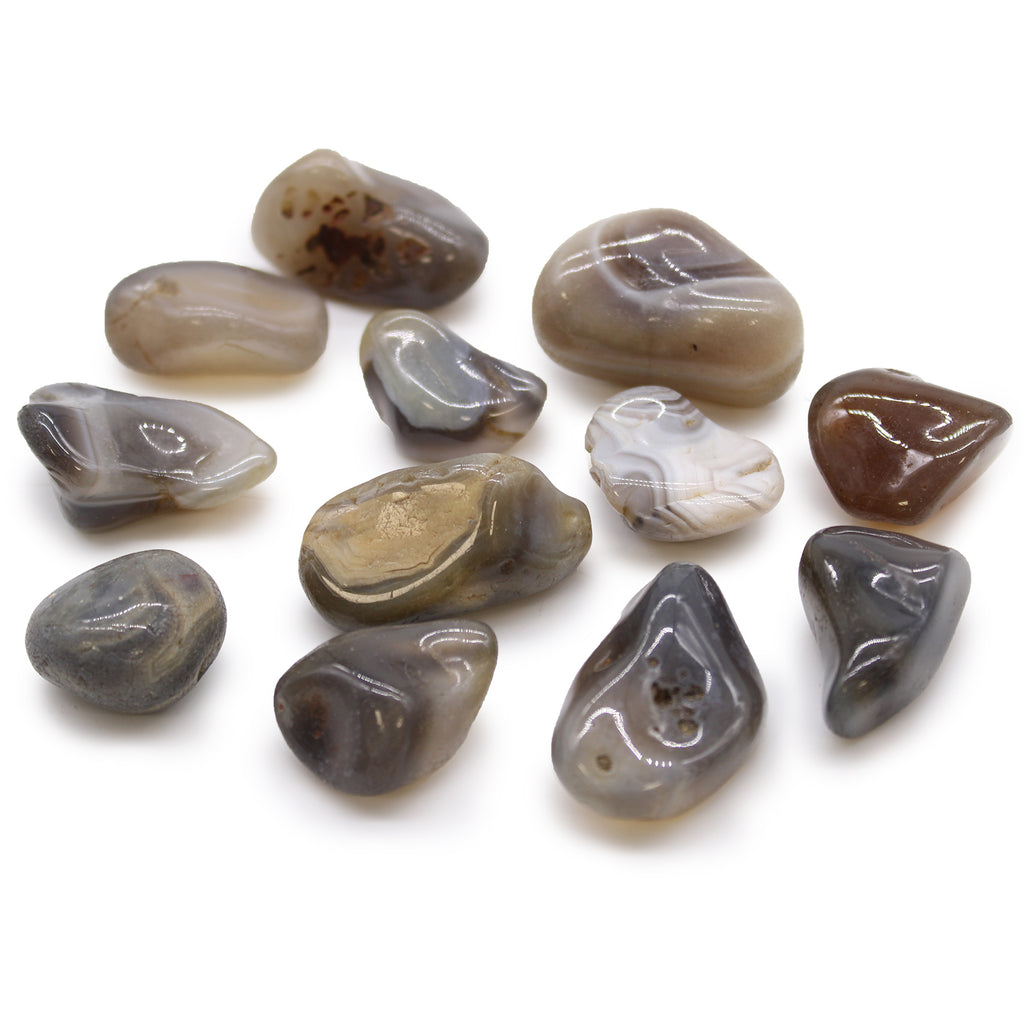 Medium African Tumble Stones (12x) - Grey Agate Botswana Ancient Wisdom Ancient Wisdom