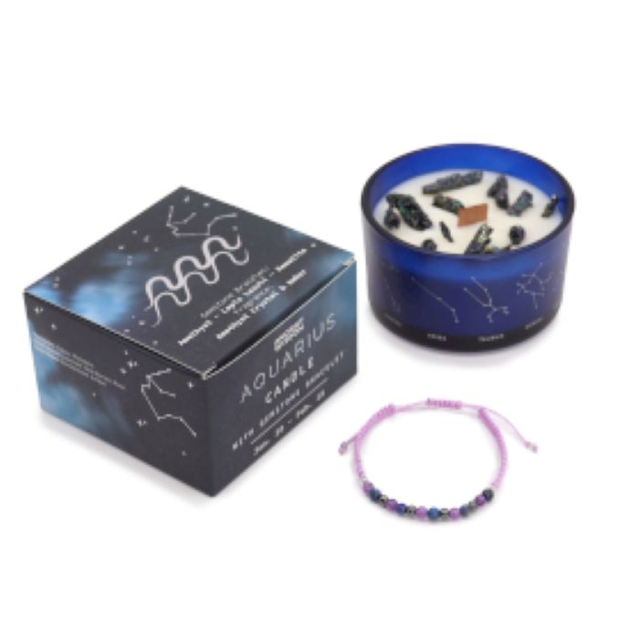 Zodiac Crystal Candle with Gemstone Bracelet - Aquarius Ancient Wisdom Ancient Wisdom