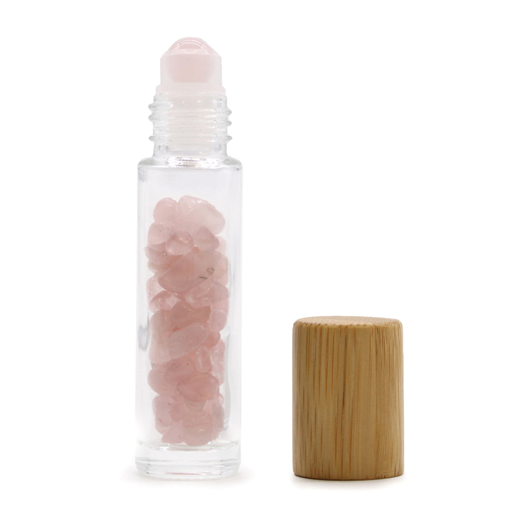 Gemstone Essential Oil Roller Bottle - Rose Quartz - Wooden Cap Ancient Wisdom Ancient Wisdom