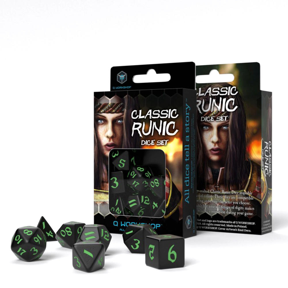 Classic Runic Dice Set black and green Q-Workshop