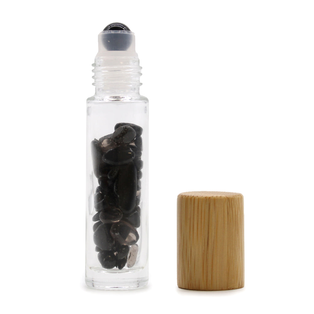 Gemstone Essential Oil Roller Bottle - Black Tourmaline - Wooden Cap Ancient Wisdom Ancient Wisdom