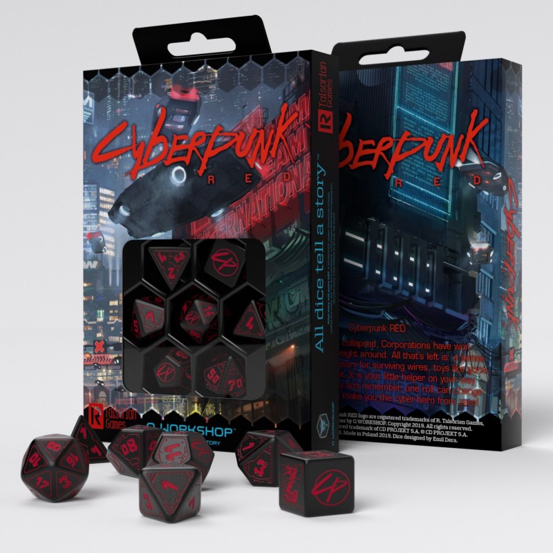 Cyberpunk RED RPG Dice Set black red Q-Workshop