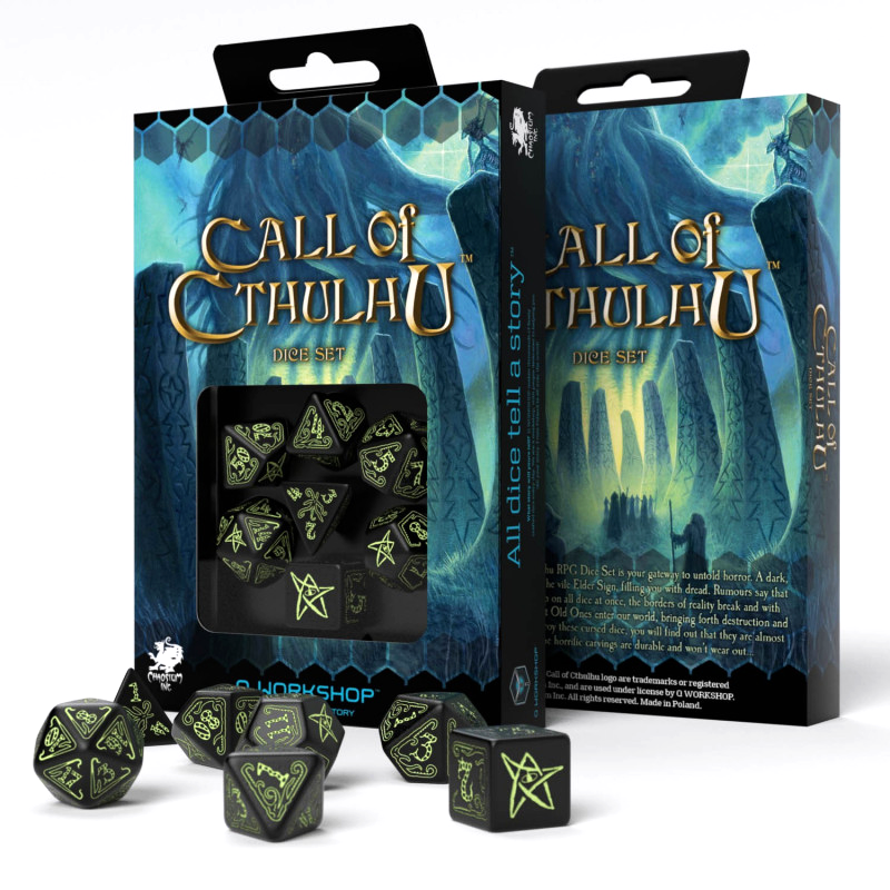 Call Of Cthulhu Dice Set black and fluorescent Q-Workshop