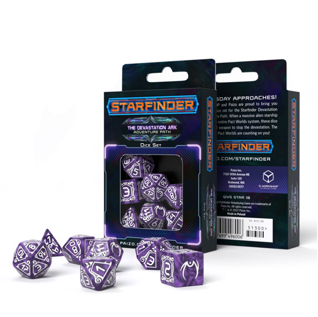 Starfinder Devastation Ark Dice Set purple and white Q-Workshop