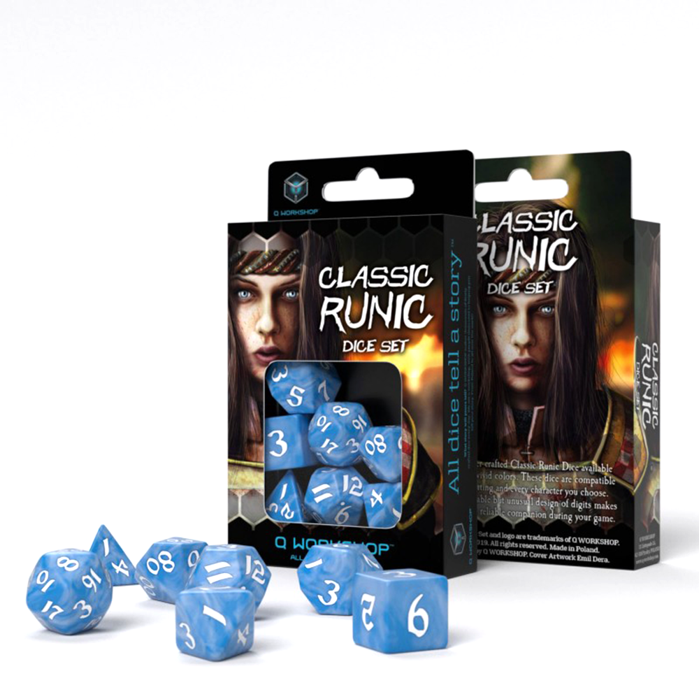 Classic Runic Dice Set blue and white Q-Workshop