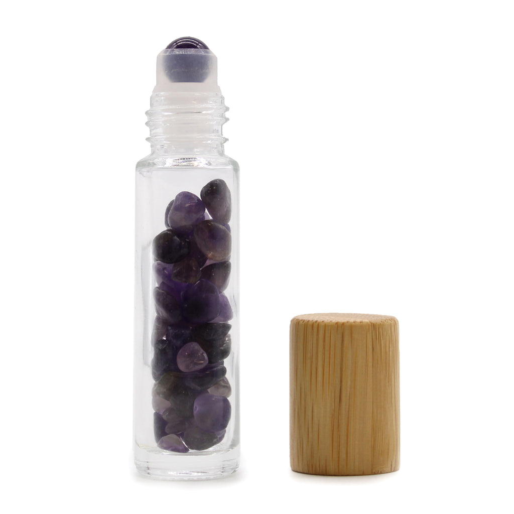Gemstone Essential Oil Roller Bottle - Amethyst - Wooden Cap Ancient Wisdom Ancient Wisdom