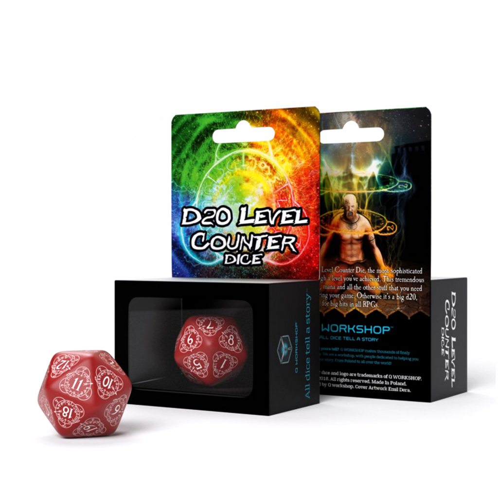 D20 Level Counter Dice red and white Q-Workshop