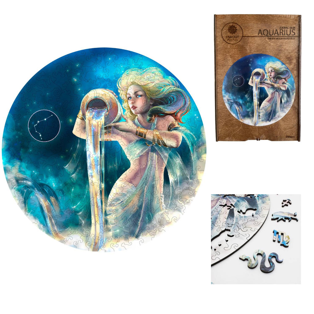 Aquarius Zodiac Sign Wooden Puzzle 200 pieces Fantasy Puzzles Fantasy Puzzles