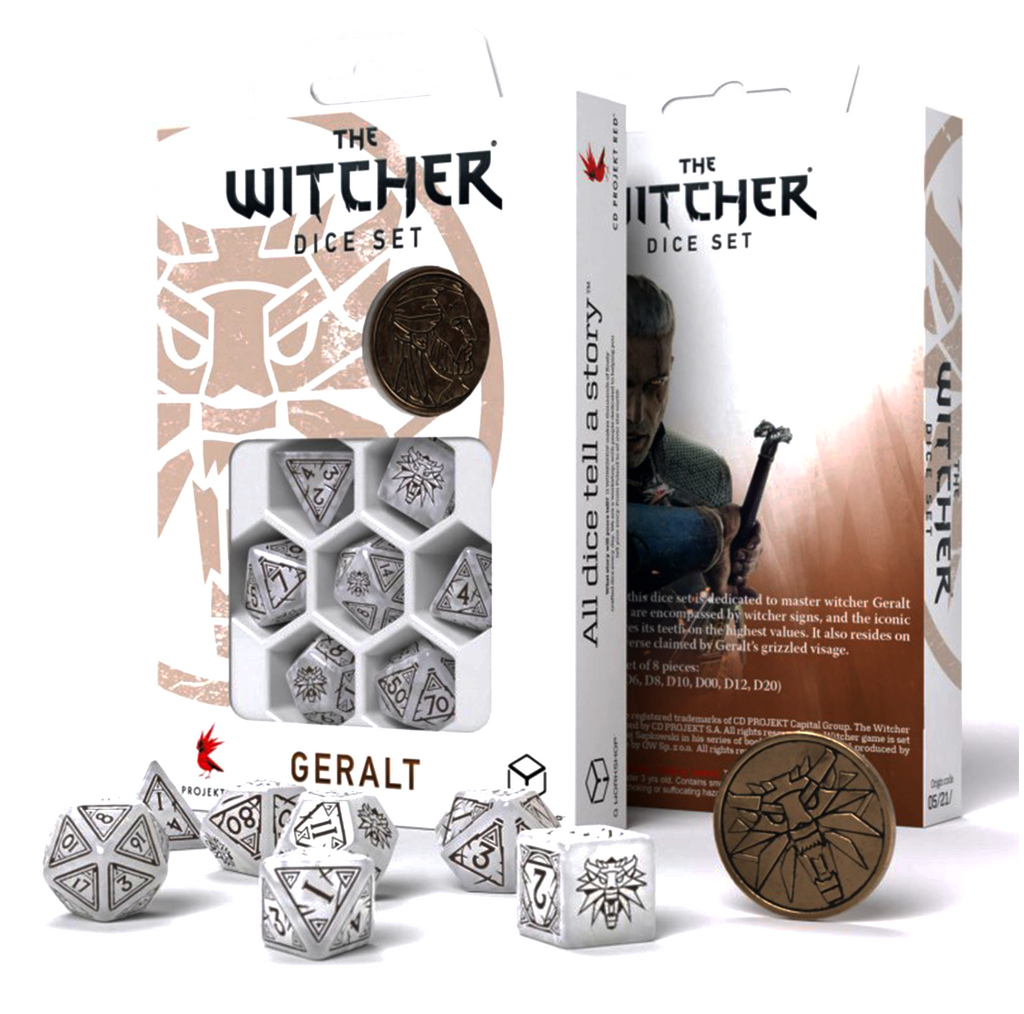 The Witcher Geralt Dice Set pearl and brown Q-Workshop
