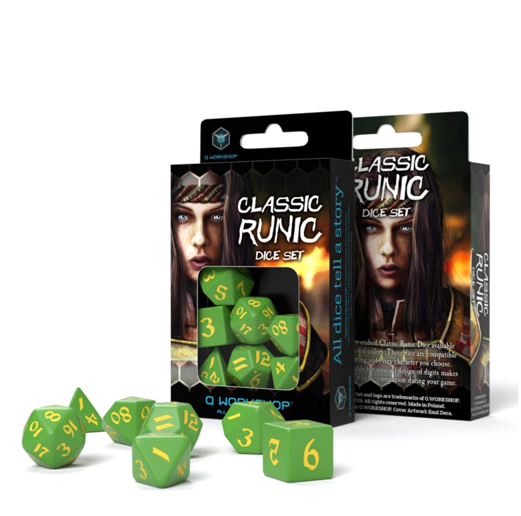 Classic Runic Dice Set green and yellow Q-Workshop