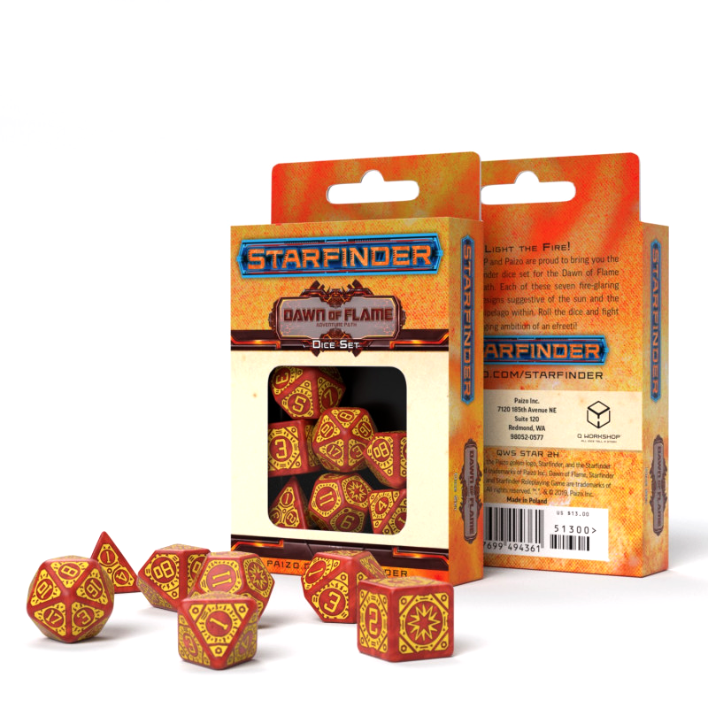 Starfinder Dawn Of Flame Dice Set brown and yellow Q-Workshop