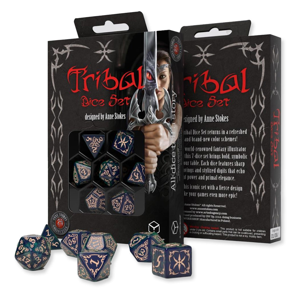 Tribal Dice Set Blue-green & Beige Q-WORKSHOP Q-Workshop