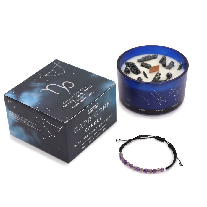 Zodiac Crystal Candle with Gemstone Bracelet - Capricorn Ancient Wisdom Ancient Wisdom