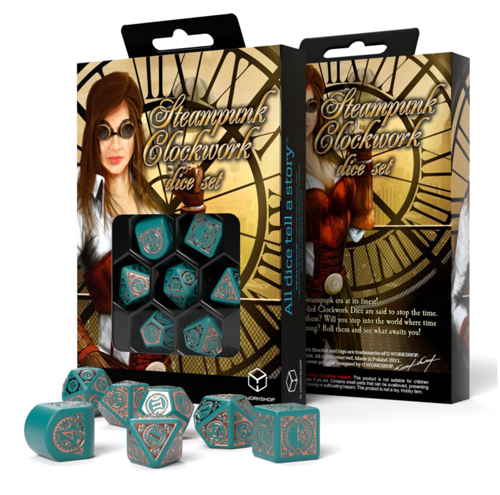 Steampunk Clockwork Dice Set turquoise and copper Q-Workshop