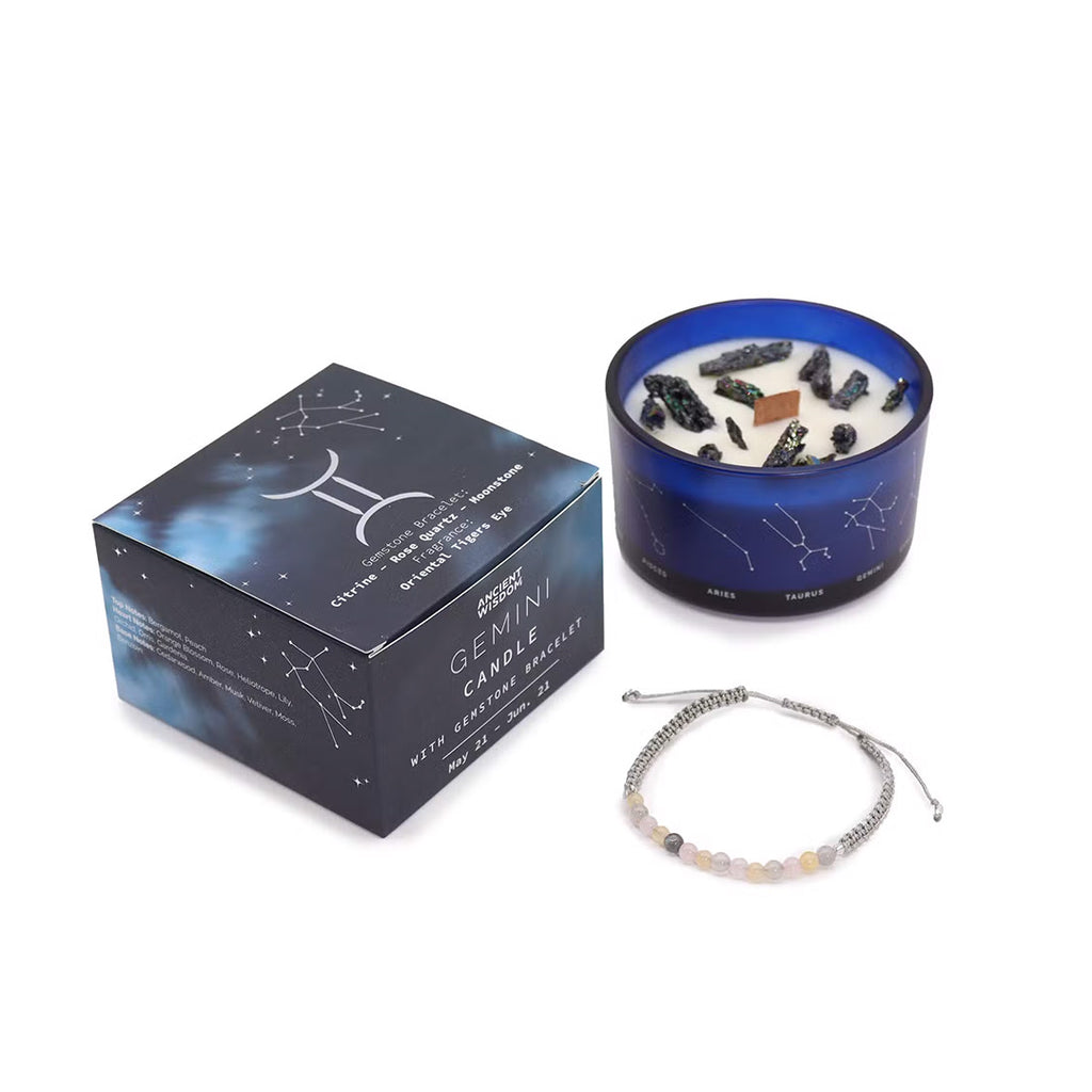Zodiac Crystal Candle with Gemstone Bracelet - Gemini Ancient Wisdom Ancient Wisdom