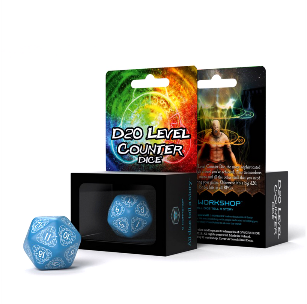 D20 Level Counter Dice blue and white Q-Workshop