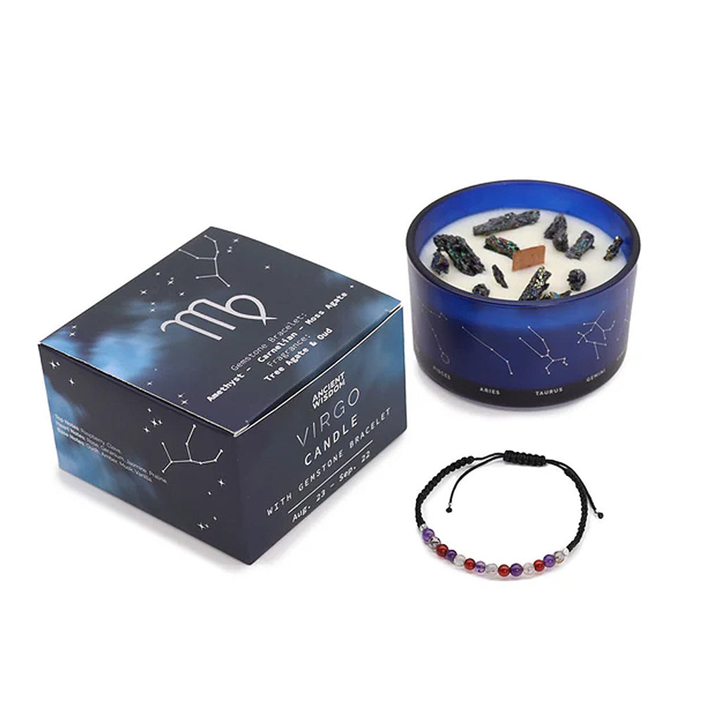 Zodiac Crystal Candle with Gemstone Bracelet - Virgo Ancient Wisdom Ancient Wisdom